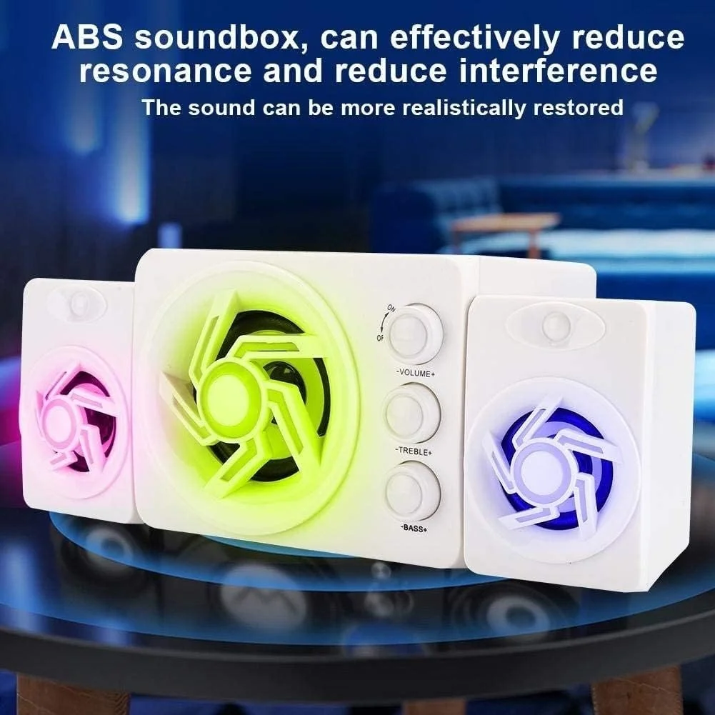 اسپیکرهای کامپیوتر UOOD، اسپیکرهای رومیزی با 7 حالت LED رنگارنگ برای کامپیوتر، لپ تاپ، مانیتور، بهینه سازی صدای DSP، میکروفون داخلی