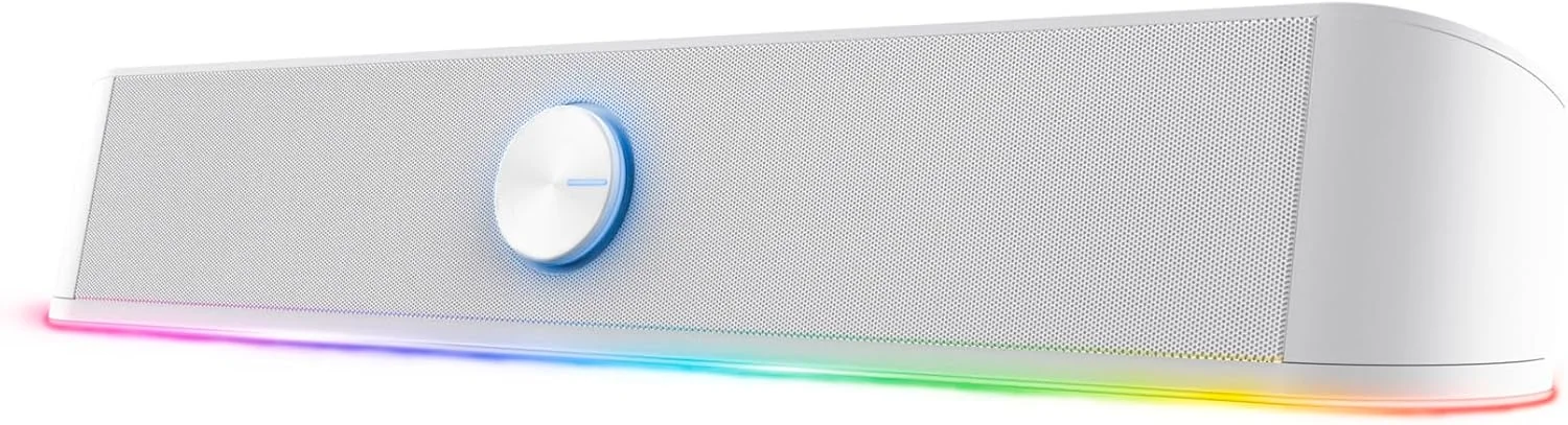 نوار صوتی گیمینگ تراست GXT 619W Thorne با نورپردازی RGB، 12 وات، بلندگوهای استریو کامپیوتر، جک 3.5 میلی متری AUX، بلندگوی USB 2.0 جمع و جور برای کامپیوتر رومیزی، لپ تاپ - سفید نوار صوتی گیمینگ تراست GXT 619W Thorne با نورپردازی RGB، 12 وات، بلندگوهای استریو کامپیوتر، جک 3.5 میلی متری AUX، بلندگوی USB 2.0 جمع و جور برای کامپیوتر رومیزی، لپ تاپ - سفید
