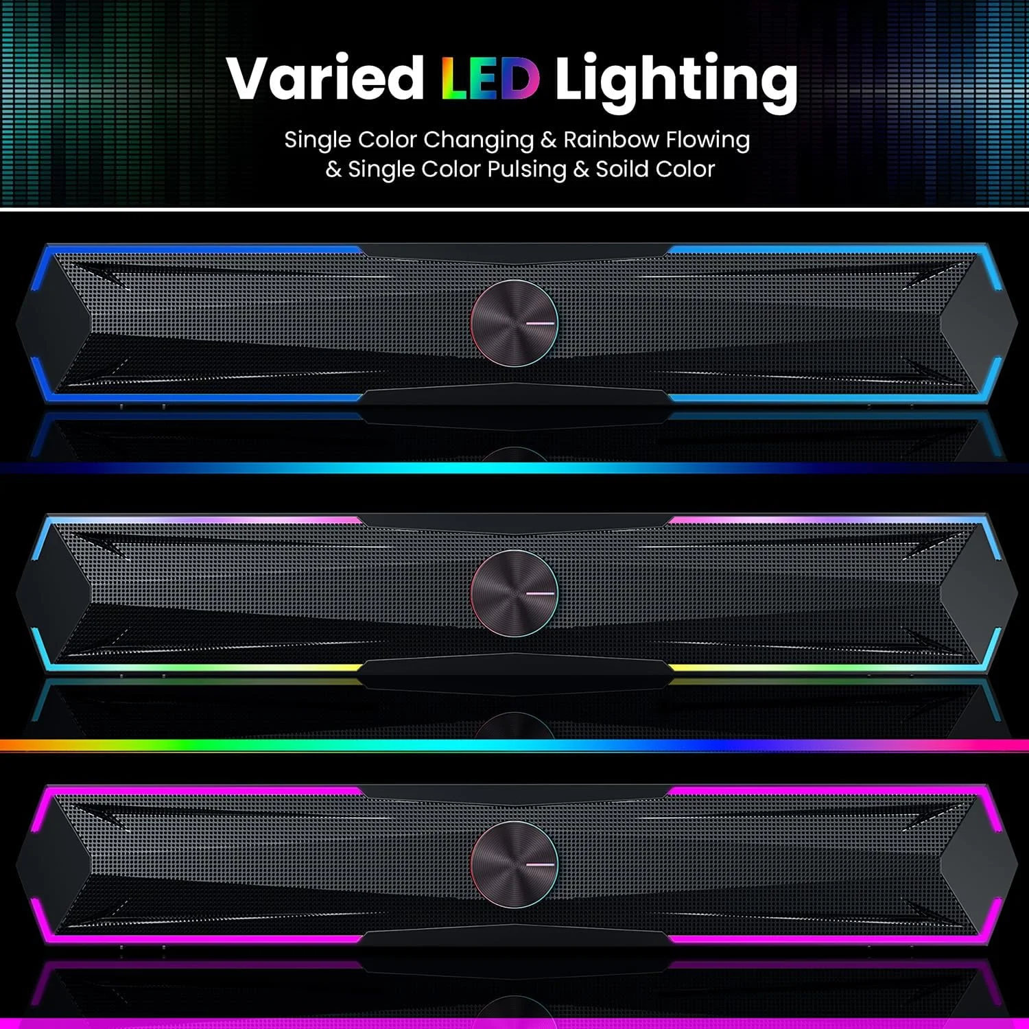 اسپیکر کامپیوتر Tylubio برای کامپیوتر رومیزی با صدای واضح، اسپیکر LED روان برای مانیتور لپ تاپ کامپیوتر رومیزی، ورودی بلوتوث و USB