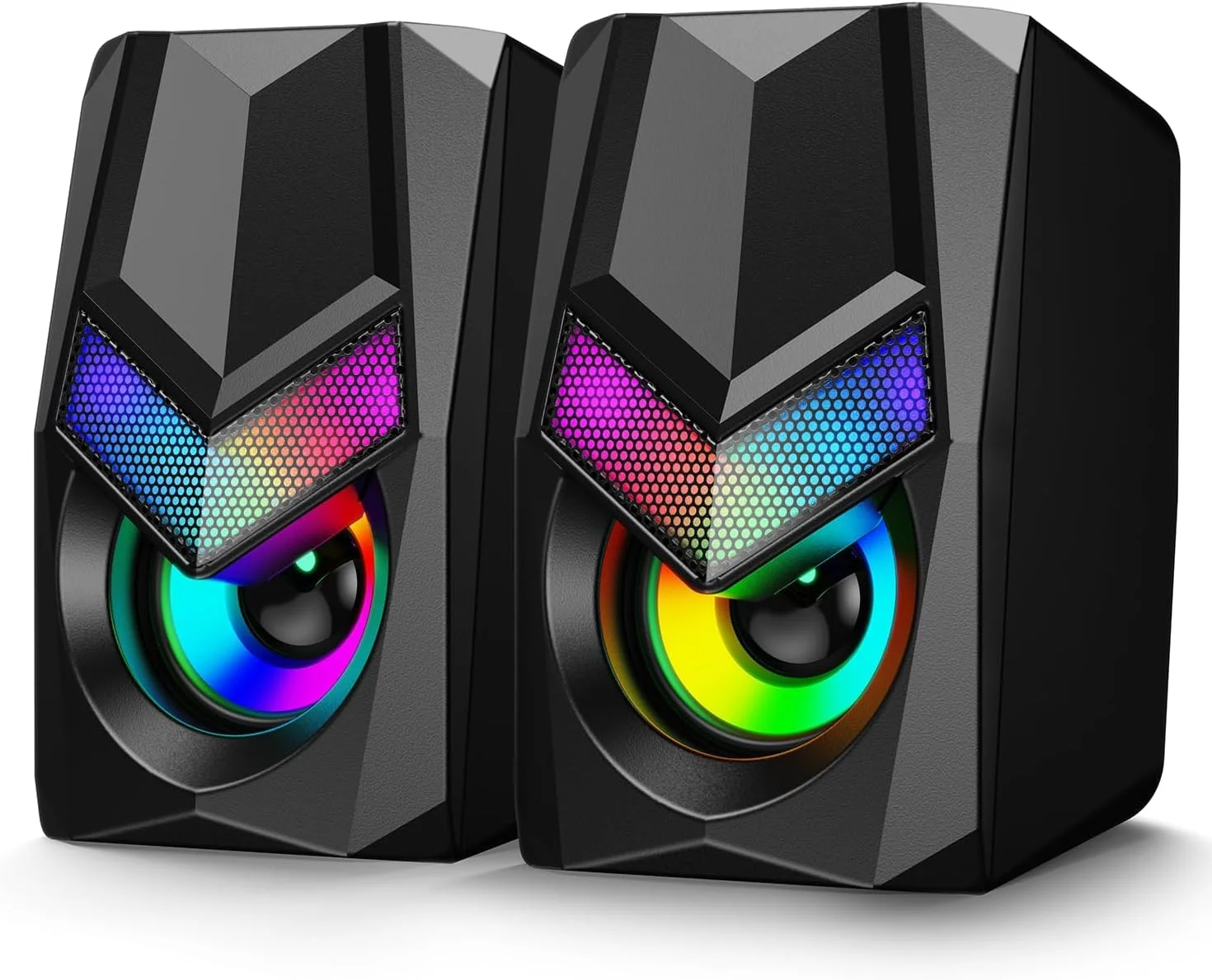 اسپیکرهای کامپیوتر TERRIFI V20 برای دسکتاپ، اسپیکرهای مینی RGB کامپیوتر، اسپیکرهای گیمینگ قابل حمل USB با پورت 3.5 میلی متری AUX، اسپیکرهای چند رسانه ای برای لپ تاپ، اسپیکرهای مانیتور Plug and Play