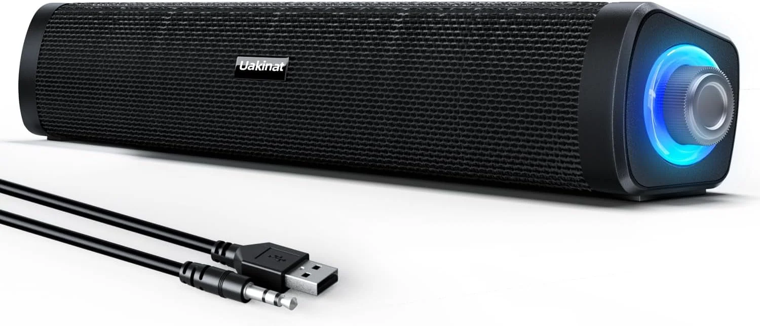 اسپیکر کامپیوتر Uakinat، اسپیکرهای کوچک کامپیوتر USB با AUX 3.5 میلیمتری، چراغهای LED رنگارنگ با دکمه سوئیچ، اسپیکر ساندبار کامپیوتر قابل حمل با صدای فراگیر برای لپتاپ رومیزی (مشکی) اسپیکر کامپیوتر Uakinat، اسپیکرهای کوچک کامپیوتر USB با AUX 3.5 میلیمتری، چراغهای LED رنگارنگ با دکمه سوئیچ، اسپیکر ساندبار کامپیوتر قابل حمل با صدای فراگیر برای لپتاپ رومیزی (مشکی)