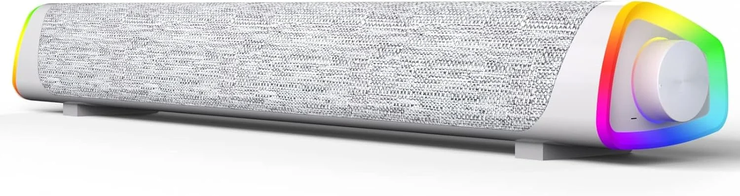 اسپیکر کامپیوتر TERRIFI، ساندبار رایانه ای سیمی با USB و بلوتوث V5.3، نورهای RGB رنگارنگ با دکمه سوئیچ، ساندبار قابل حمل با صدای فراگیر برای تلفن لپ تاپ رومیزی (خاکستری)