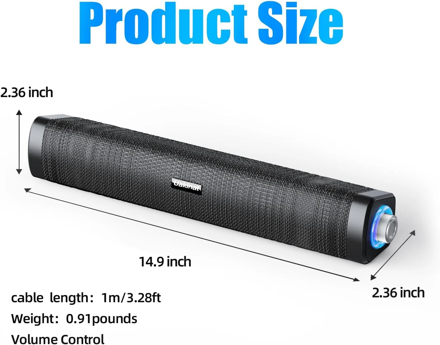 اسپیکر کامپیوتر Uakinat، اسپیکرهای کوچک کامپیوتر USB با AUX 3.5 میلی‌متری، چراغ‌های LED رنگارنگ با دکمه سوئیچ، اسپیکر ساندبار کامپیوتر قابل حمل با صدای فراگیر برای لپ‌تاپ رومیزی (مشکی)