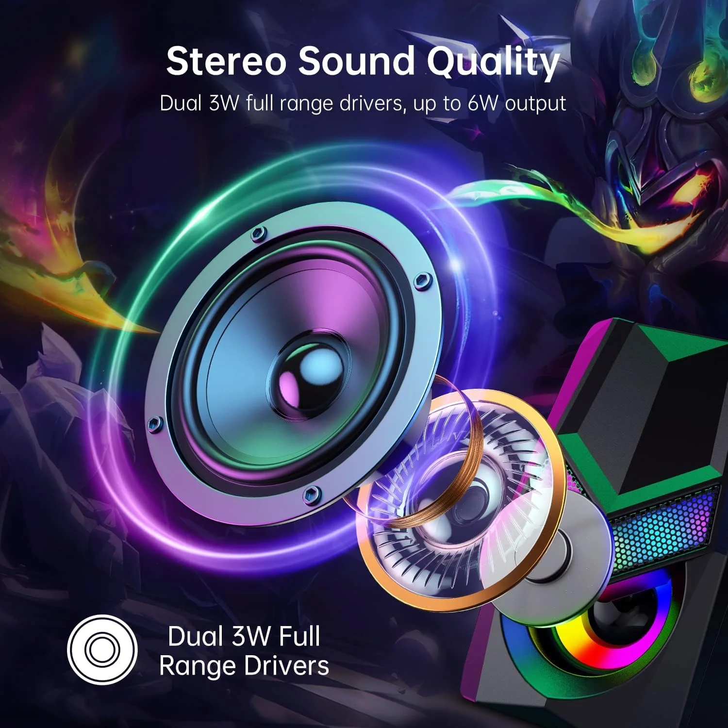 اسپیکرهای کامپیوتر TERRIFI V20 برای دسکتاپ، اسپیکرهای مینی RGB کامپیوتر، اسپیکرهای گیمینگ قابل حمل USB با پورت 3.5 میلی متری AUX، اسپیکرهای چند رسانه ای برای لپ تاپ، اسپیکرهای مانیتور Plug and Play