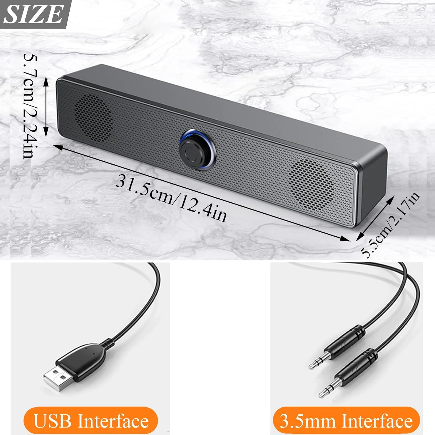 اسپیکر کامپیوتر TokFaa برای کامپیوتر رومیزی، اسپیکر ساندبار مینی USB سیمی برای تبلت، لپ تاپ، اسپیکر برای مانیتور (مشکی)