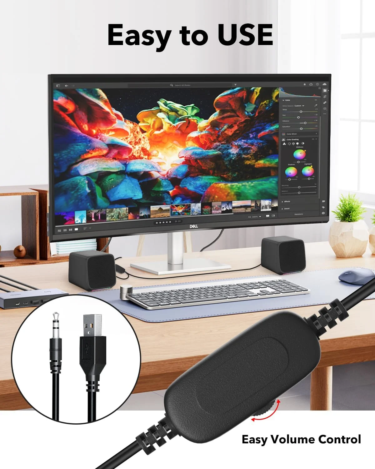 اسپیکر کامپیوتر Uakinat مدل E-1078، USB و AUX، مشکی، طراحی مدرن، اسپیکر برای کامپیوتر، لپ تاپ، تبلت، تلفن