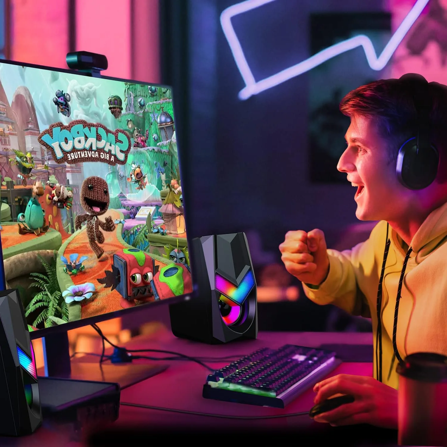 اسپیکرهای کامپیوتر TERRIFI V20 برای دسکتاپ، اسپیکرهای مینی RGB کامپیوتر، اسپیکرهای گیمینگ قابل حمل USB با پورت 3.5 میلی متری AUX، اسپیکرهای چند رسانه ای برای لپ تاپ، اسپیکرهای مانیتور Plug and Play