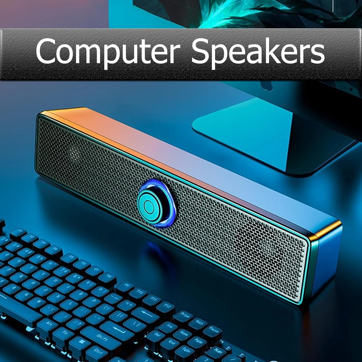 اسپیکر کامپیوتر TokFaa برای کامپیوتر رومیزی، اسپیکر ساندبار مینی USB سیمی برای تبلت، لپ تاپ، اسپیکر برای مانیتور (مشکی)