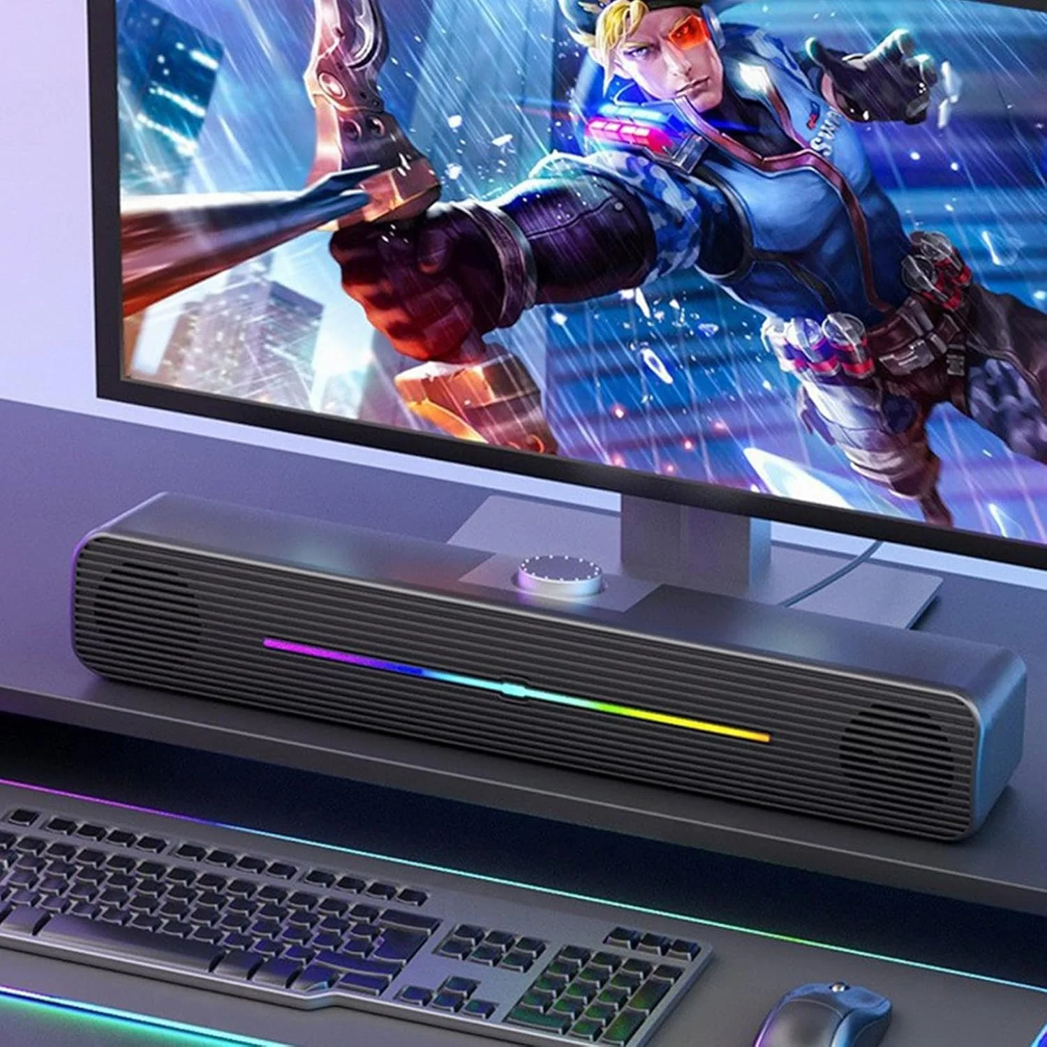 اسپیکر کامپیوتر/لپ تاپ TokFaa برای مانیتور دسکتاپ کامپیوتر، ساندبار کامپیوتر - تغذیه از طریق USB، پلاگین AUX 3.5 میلی متری -n-Play، صدای استریو فوق العاده، با نورپردازی RGB گرادیانی (مشکی)