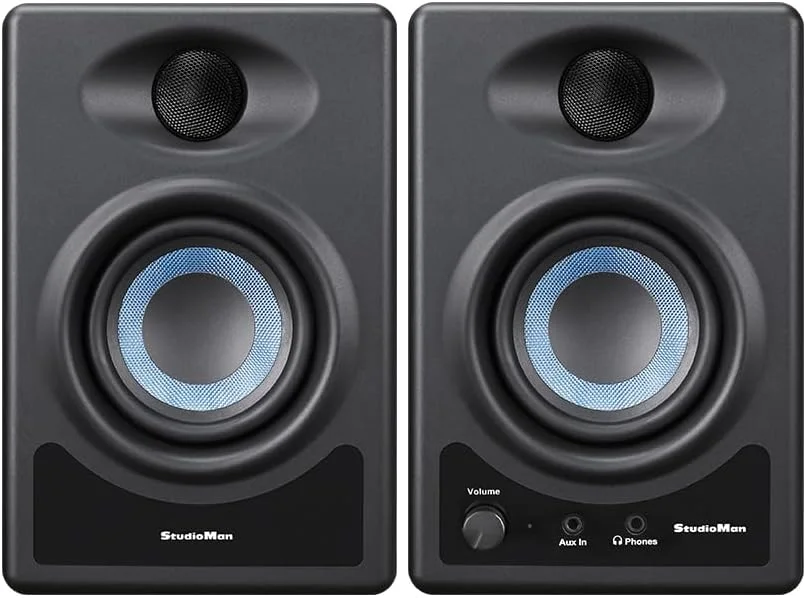 مانیتور استودیویی اکتیو دو طرفه میدان نزدیک StudioMan MS3 برای صوتی Hi-Fi، کامپیوتر رومیزی، تولید موسیقی میدان نزدیک، 3.5 اینچی، 50 وات، مشکی، جفت