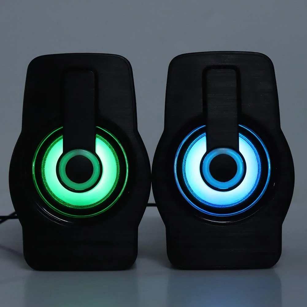 اسپیکر مینی USB، پخش کننده موسیقی بلندگوی استریو 360 درجه با نور LED شیک برای لپ تاپ رومیزی برای بازی و موسیقی (مشکی)