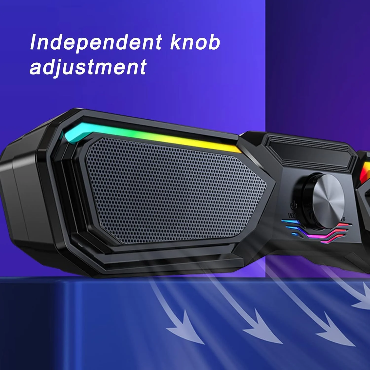 اسپیکر رومیزی، ساندبار استریو کوچک با نور RGB پویا، کنترل صدا، اسپیکرهای کامپیوتر با تغذیه USB برای دسکتاپ، کامپیوتر، لپ تاپ، تبلت