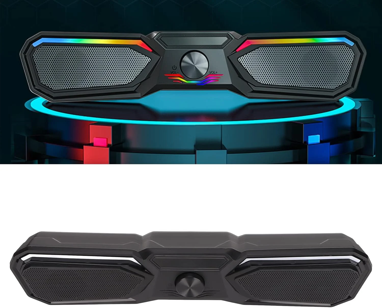 اسپیکر رومیزی، ساندبار استریو کوچک با نور RGB پویا، کنترل صدا، اسپیکرهای کامپیوتر با تغذیه USB برای دسکتاپ، کامپیوتر، لپ تاپ، تبلت