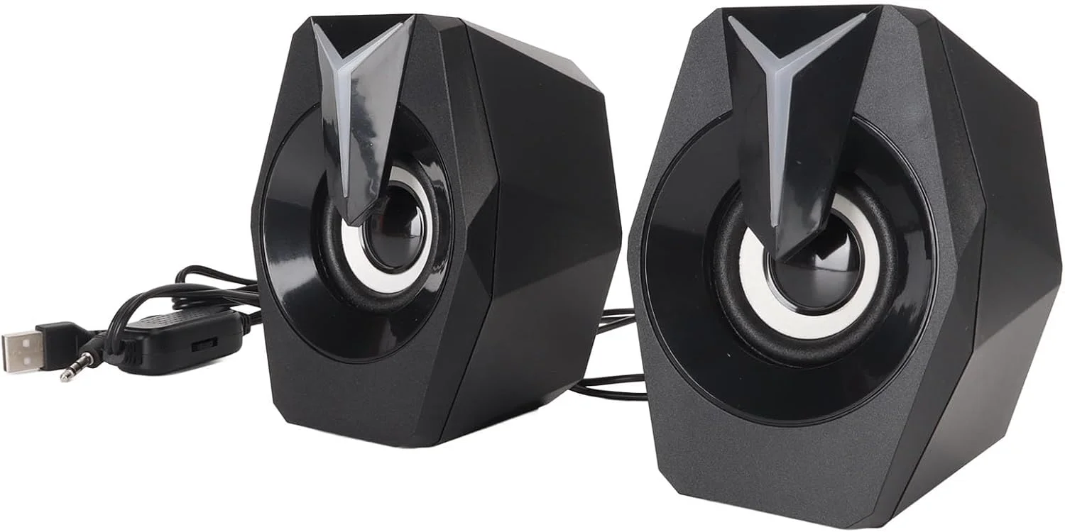اسپیکر سیمی با نورهای RGB، اسپیکر USB با سیم، کنترل صدا، اسپیکر ساب ووفر USB برای کامپیوتر رومیزی لپ تاپ (مشکی)