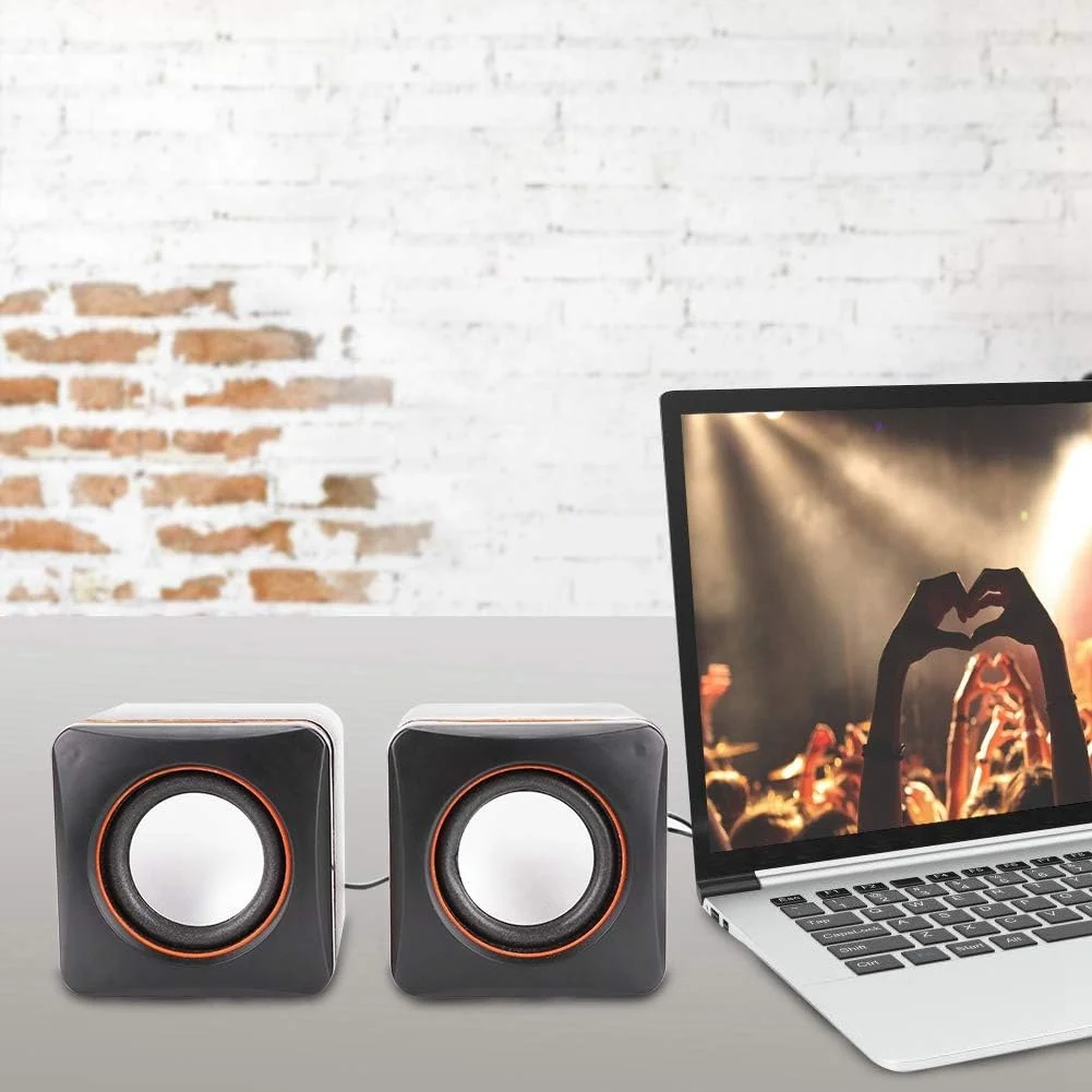 اسپیکر کوچک رومیزی مینی کیوب USB استریو جک 3.5 میلی متری سیمی برای کامپیوتر رومیزی لپ تاپ، جمع و جور و سبک وزن، لذت بردن از موسیقی بدون هدفون یا سیم های بزرگ (دو کاناله)