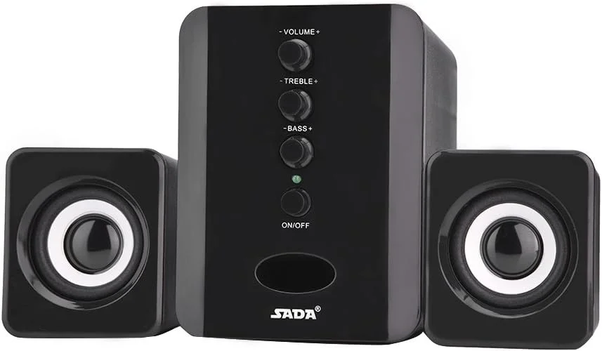 اسپیکر USB، اسپیکر ترکیبی رومیزی، برای تلفن هوشمند، لپ تاپ و کامپیوتر با 2 سیستم بلندگو، انتخاب صدای زیر و بم، سیاه و سفید (مشکی)