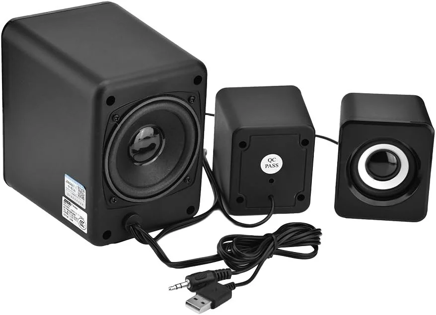 اسپیکر USB، اسپیکر ترکیبی رومیزی، برای تلفن هوشمند، لپ تاپ و کامپیوتر با 2 سیستم بلندگو، انتخاب صدای زیر و بم، سیاه و سفید (مشکی)