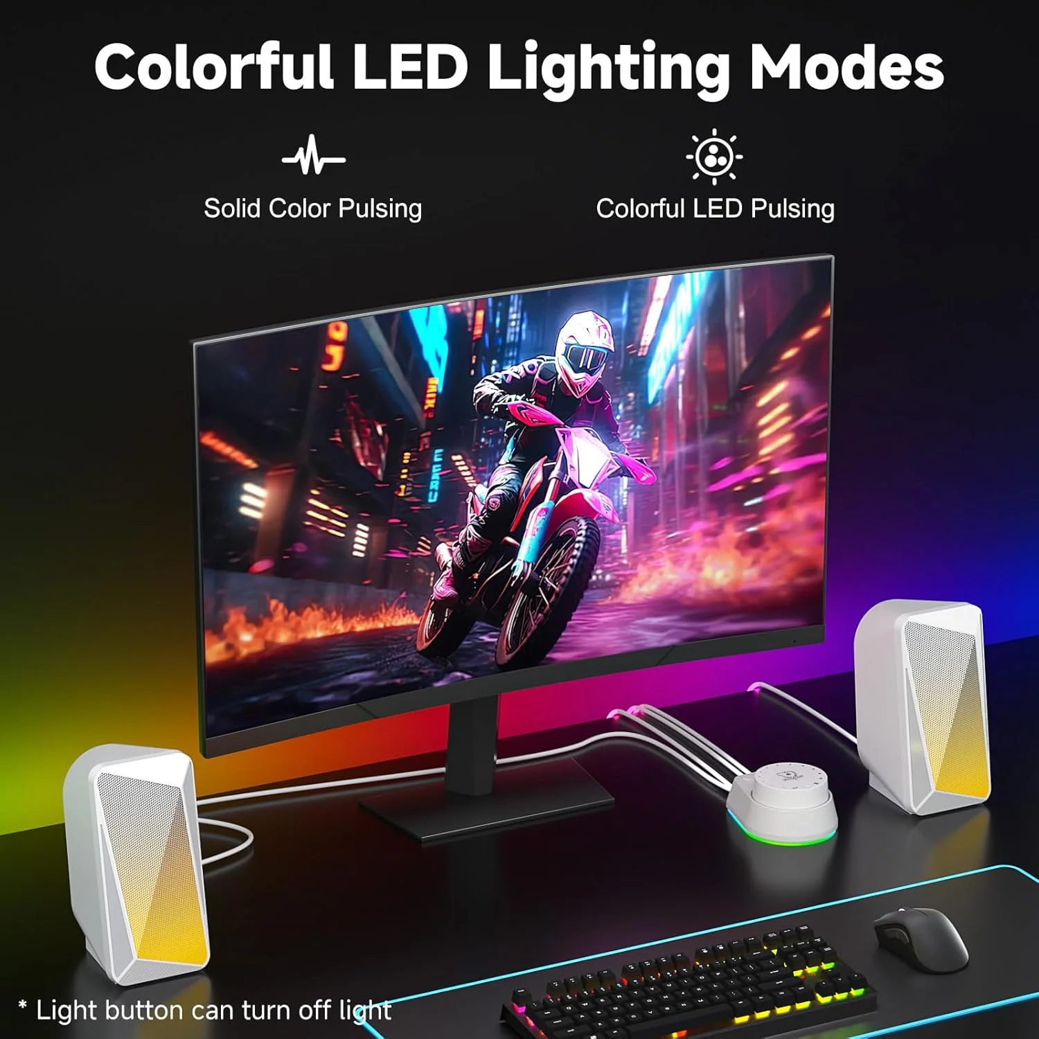 اسپیکر کامپیوتر SOULION C30 سفید رنگ برای مانیتور، لپ تاپ، بازی، کامپیوتر رومیزی، ساندبار بلوتوثی با LED، ورودی AUX 3.5 میلی متری، تغذیه از طریق USB، یک جفت