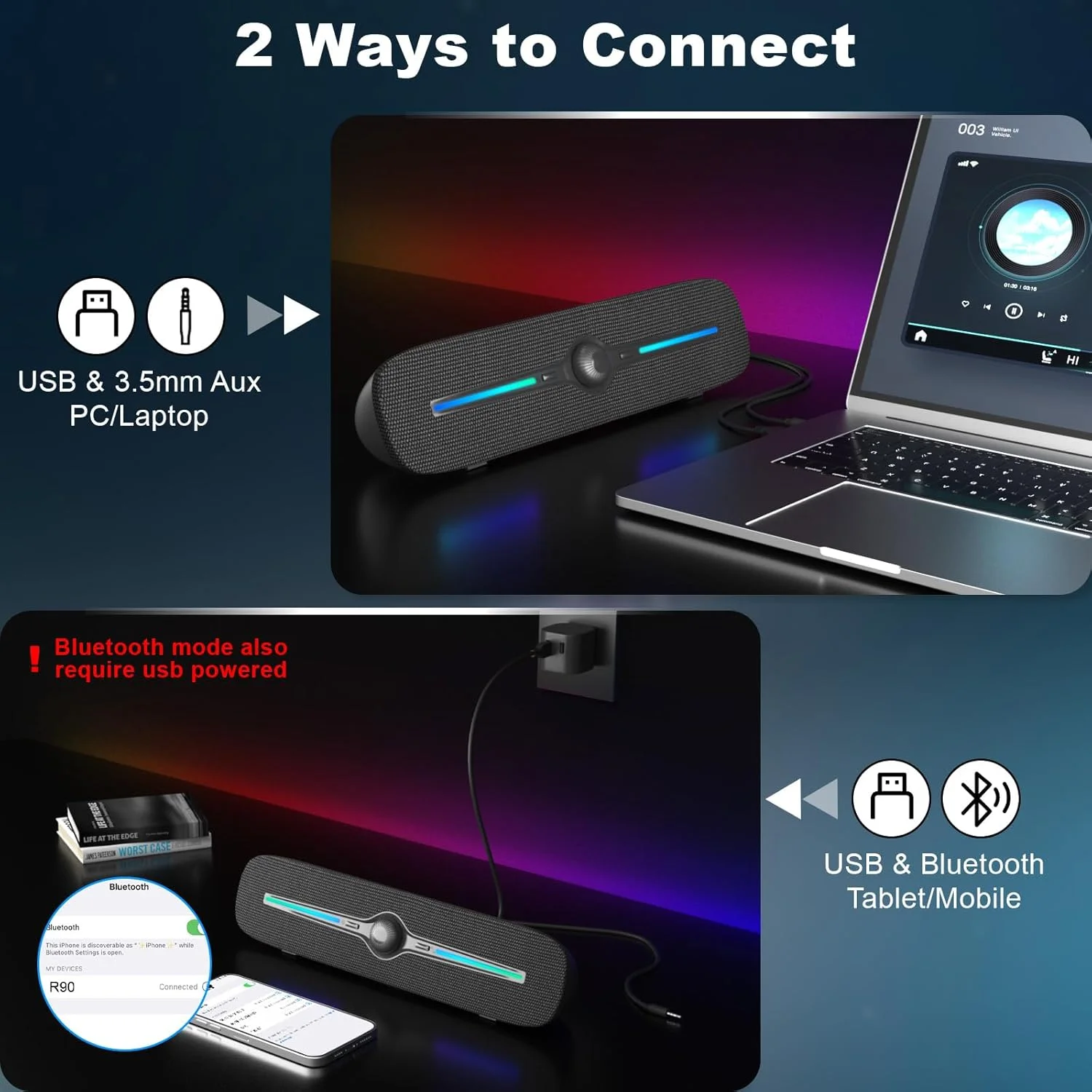 اسپیکر کامپیوتر SOULION R90، اسپیکر USB برای کامپیوتر، اسپیکر AUX 3.5 میلی‌متری برای لپ‌تاپ رومیزی