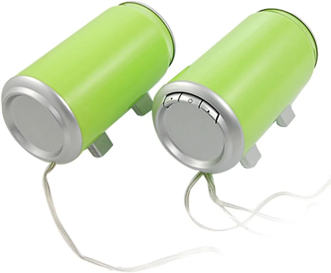 اسپیکر رومیزی دوتایی Ruilogod با USB و فیش 3.5 میلی متری، طرح قوطی، سبز رنگ، مناسب برای Mp3، CD و کامپیوتر