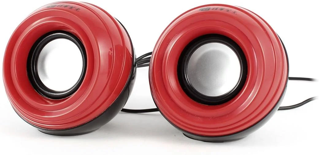 جفت اسپیکر مینی USB با کنترل صدا Ruilogod، قرمز مشکی، مناسب برای کامپیوتر رومیزی