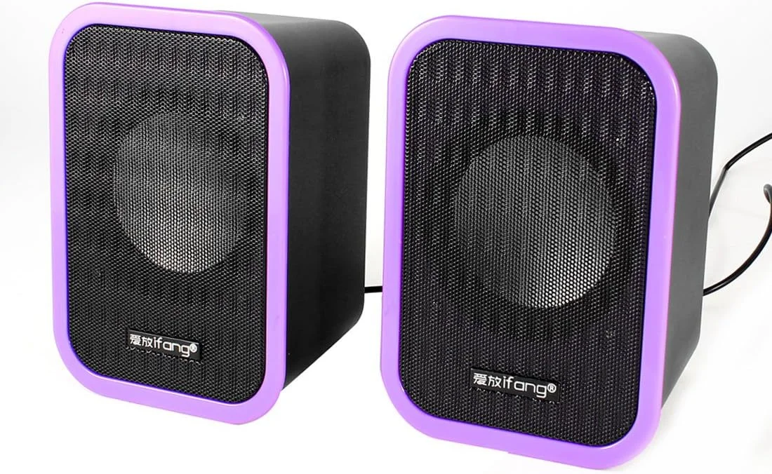 یک جفت اسپیکر رومیزی کوچک مستطیلی مشکی بنفش USB 2.0 3.5mm