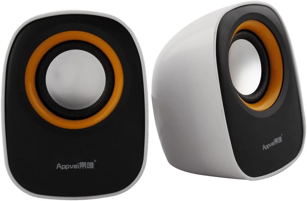 اسپیکر مینی چند رسانه ای قابل حمل استریو USB 2.0 با محفظه پلاستیکی 3.5 میلی متری، مناسب کامپیوتر، لپ تاپ، موسیقی، جفت سفید مشکی