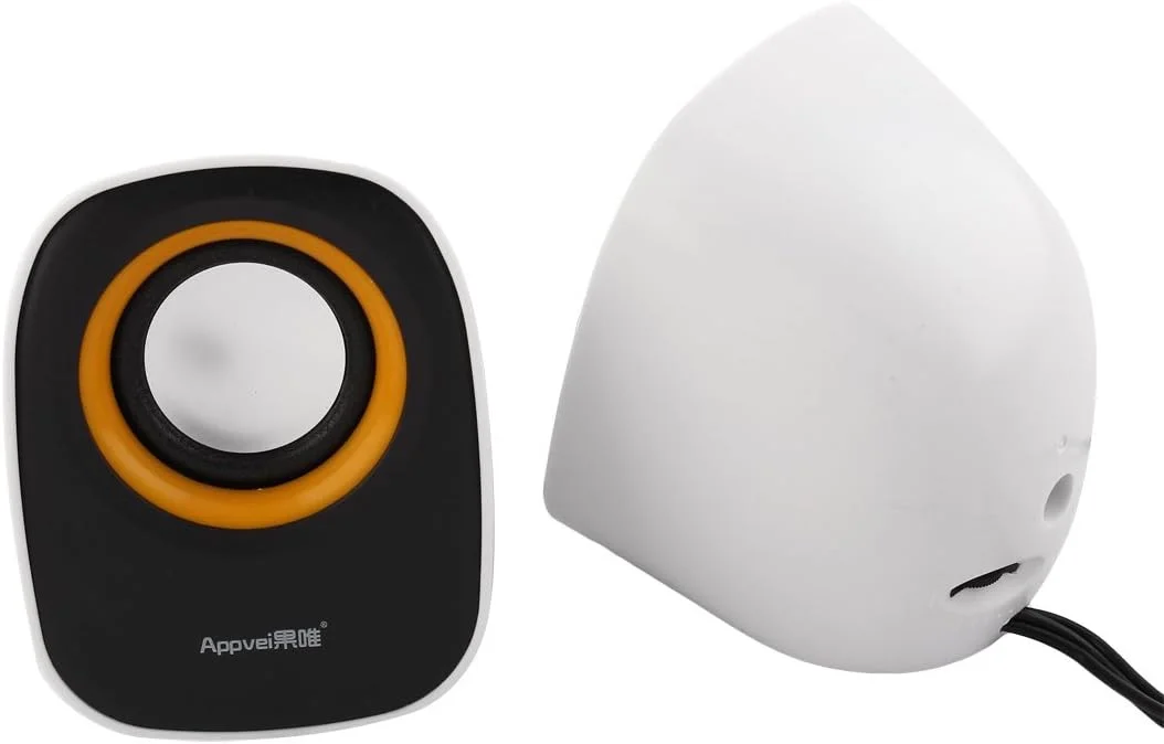 اسپیکر مینی چند رسانه ای قابل حمل استریو USB 2.0 با محفظه پلاستیکی 3.5 میلی متری، مناسب کامپیوتر، لپ تاپ، موسیقی، جفت سفید مشکی