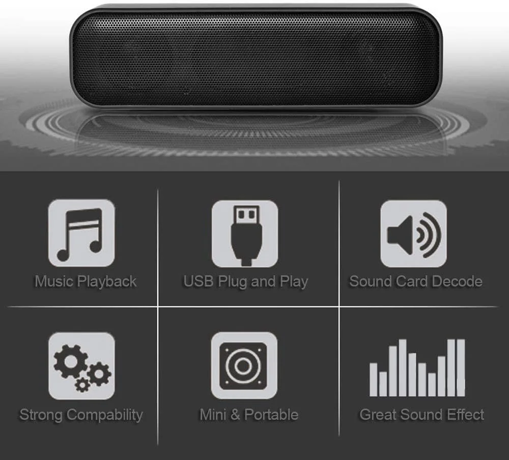 اسپیکر دسکتاپ ساندبار با USB، جعبه صدای سیمی کامپیوتر برای تلویزیون، لپ تاپ و کامپیوتر رومیزی