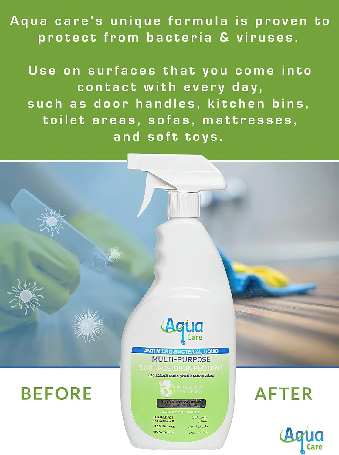 مایع ضدعفونی کننده چند منظوره سطوح آکواکر نانو گرین، بدون الکل و ضد میکروب با رایحه تازه، غیر قابل اشتعال 750 میلی لیتر مایع ضدعفونی کننده چند منظوره سطوح آکواکر نانو گرین، بدون الکل و ضد میکروب با رایحه تازه، غیر قابل اشتعال 750 میلی لیتر