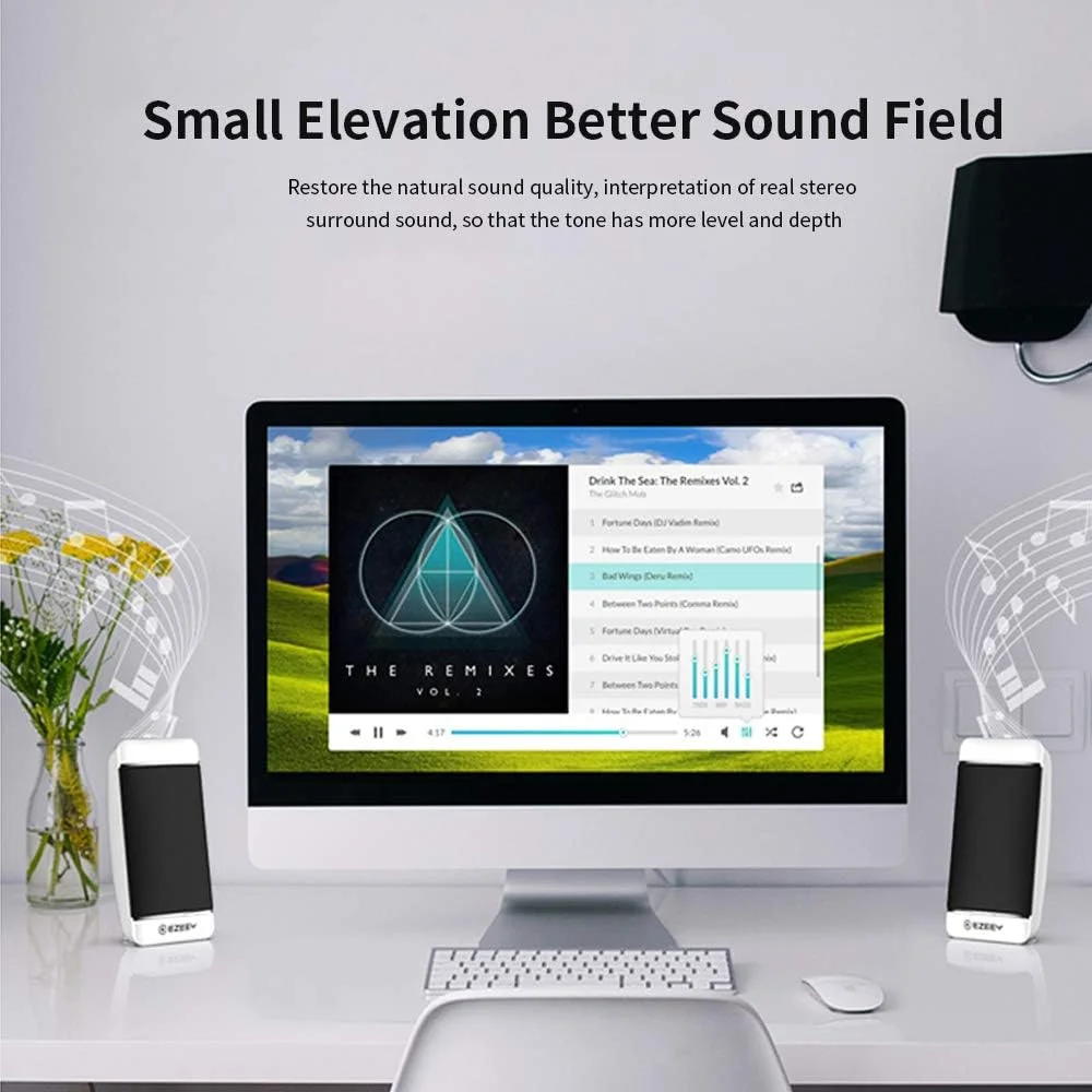 اسپیکر رومیزی کوچک Pepisky S4، اسپیکر قابل حمل ساب ووفر سیم دار USB برای موبایل، لپ تاپ، مشکی