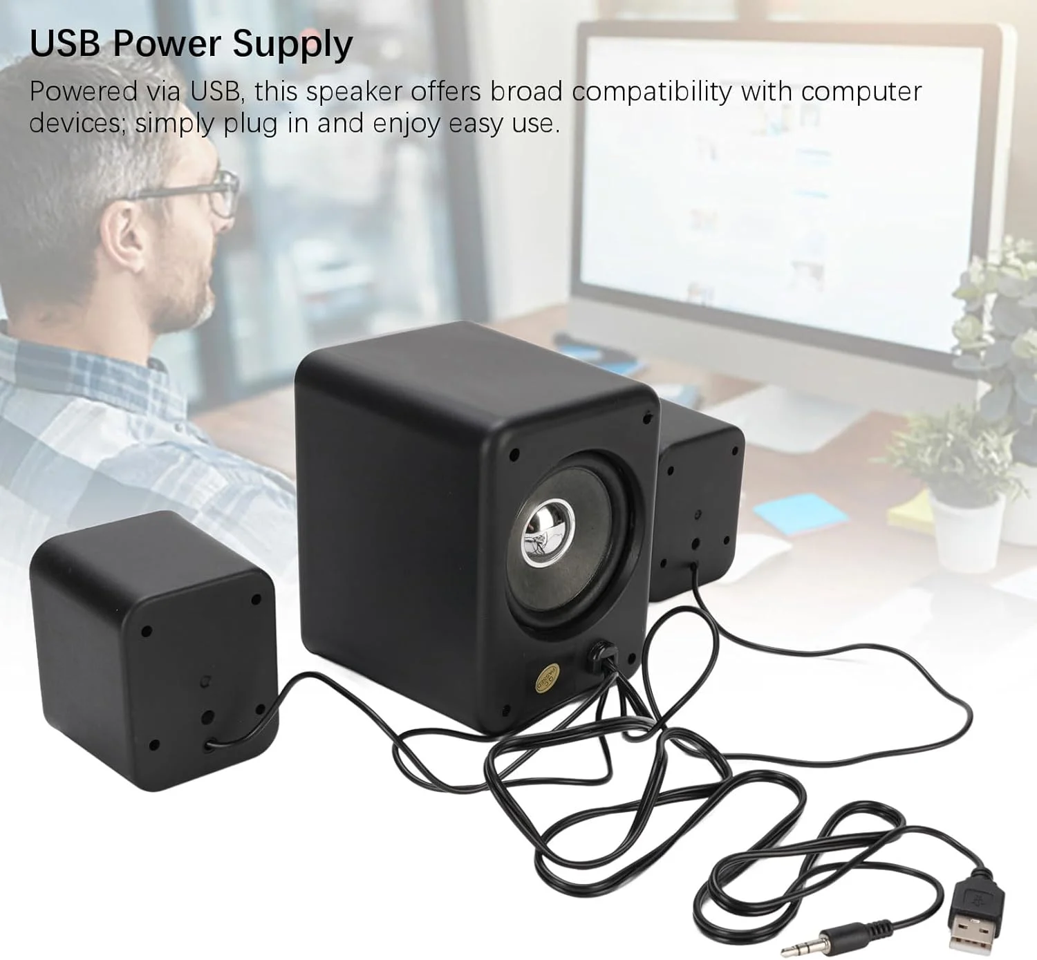 اسپیکر کامپیوتر USB با قابلیت ارتقاء Oreilet، پخش کننده موسیقی استریو باس 2.1 با صدای فراگیر 360 درجه، دارای ساب ووفر و کنترل صدا، اسپیکر گیمینگ برای تلفن و لپ تاپ