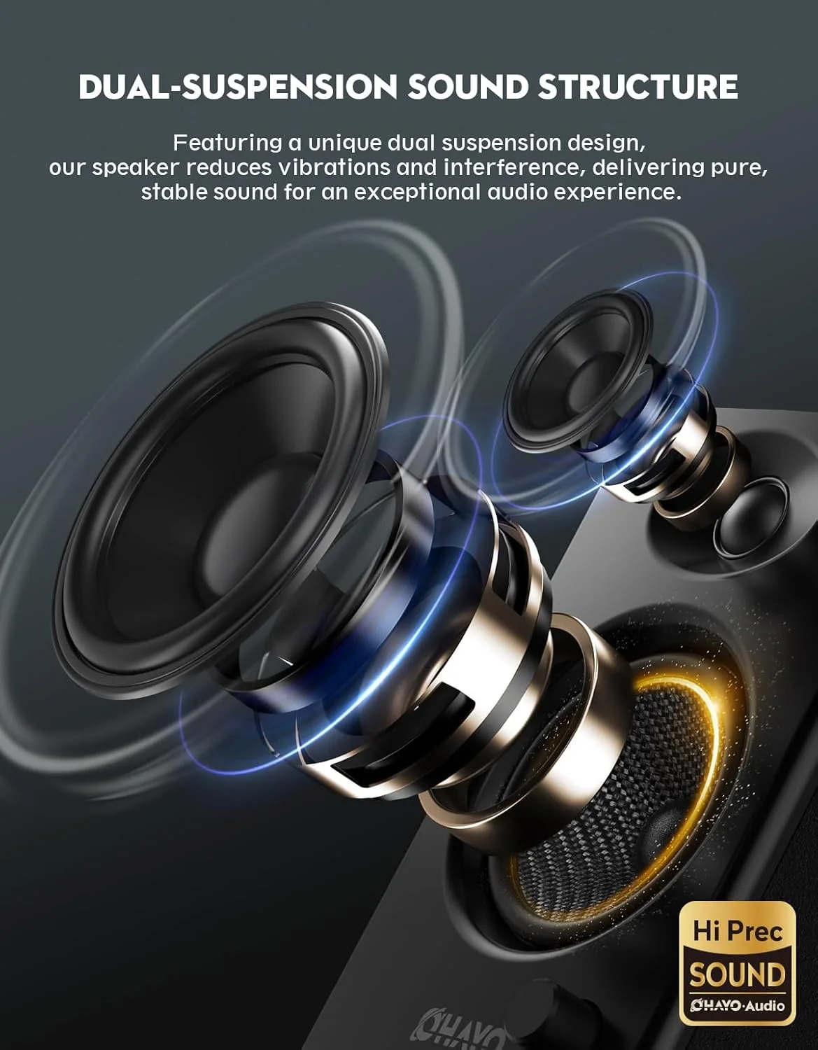 اسپیکر کامپیوتر 60 واتی OHAYO برای موسیقی و بازی، بلوتوث فعال 5.3، اسپیکرهای استریو 2.0 برای کامپیوتر رومیزی یا لپ تاپ، ورودی 3.5 میلی متری Aux RCA، تغذیه از طریق USB، یک جفت، مشکی