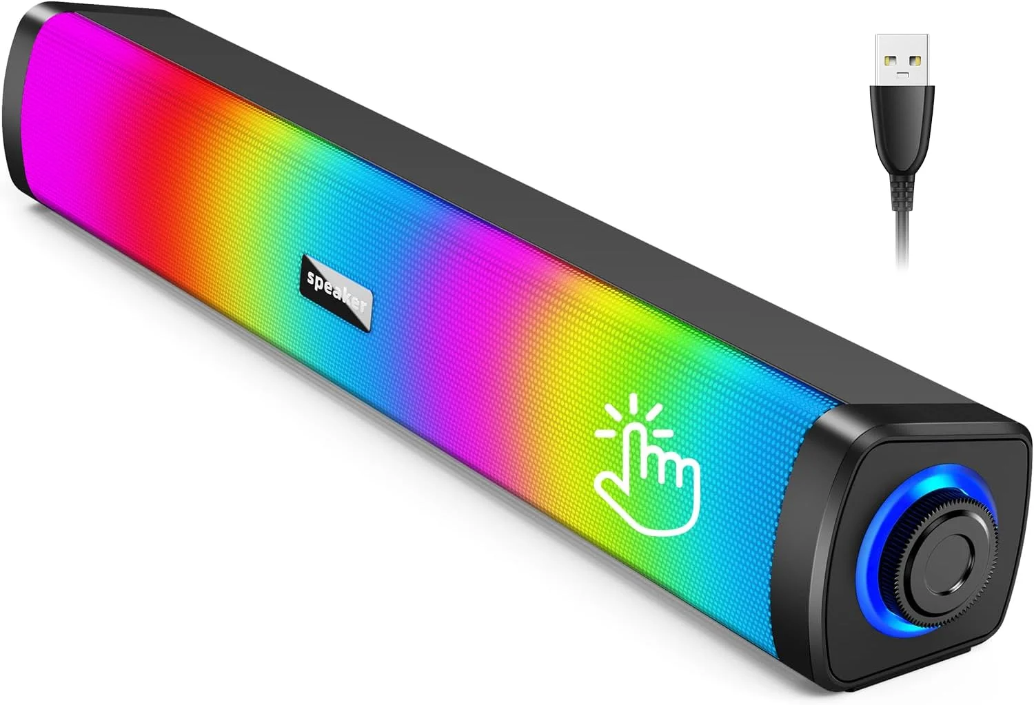 اسپیکر کامپیوتر OFFSIR، اسپیکر RGB PC، اسپیکر USB با پورت 3.5 میلی متری Aux برای کامپیوتر رومیزی، کامپیوتر شخصی، لپ تاپ، تبلت - اسپیکرهای گیمینگ | صدای شفاف و نورپردازی دینامیک 7 رنگ