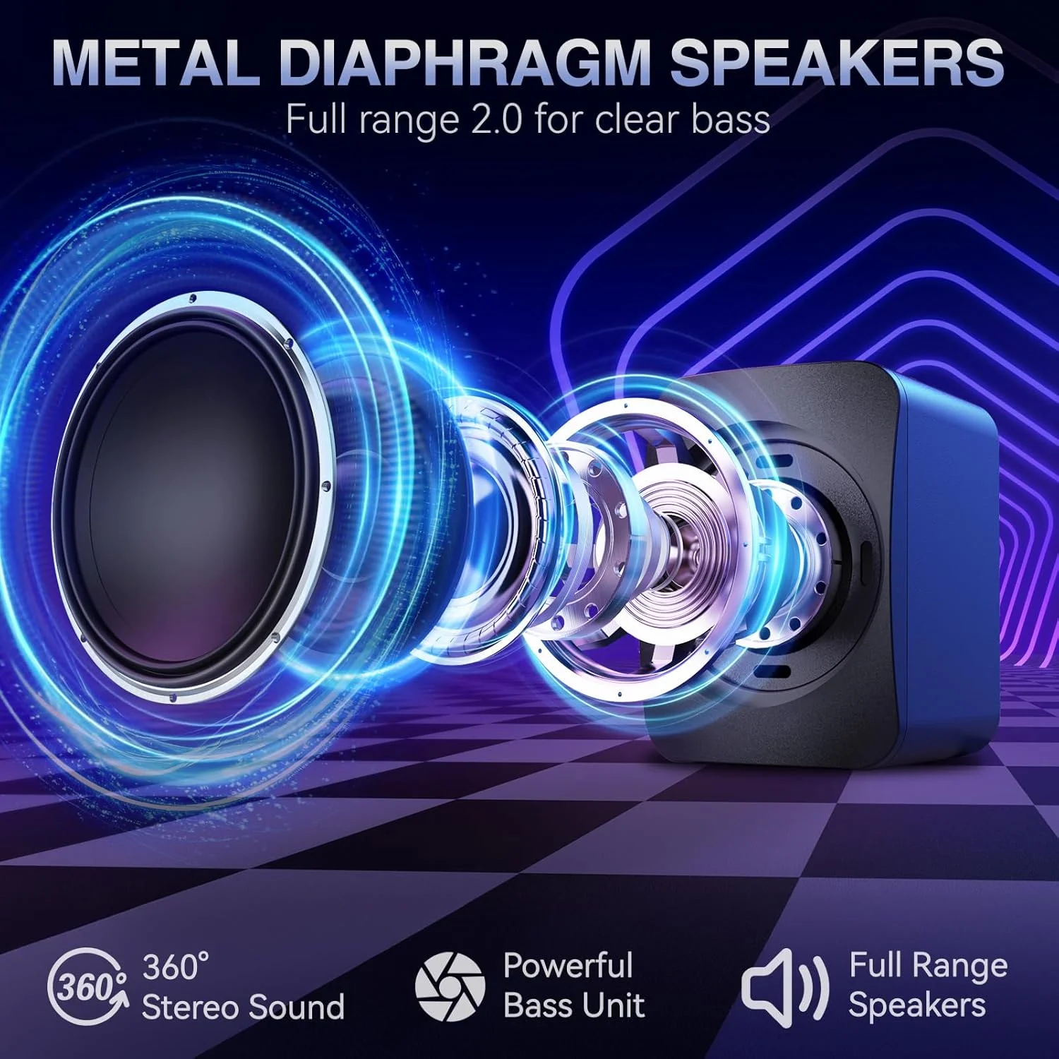 اسپیکر کامپیوتر OFFSIR، اسپیکر RGB PC، اسپیکر USB با پورت 3.5 میلی متری Aux برای کامپیوتر، PC، لپ تاپ، تبلت - اسپیکرهای کوچک کامپیوتر | صدای واضح و نورپردازی پویا 7 رنگ