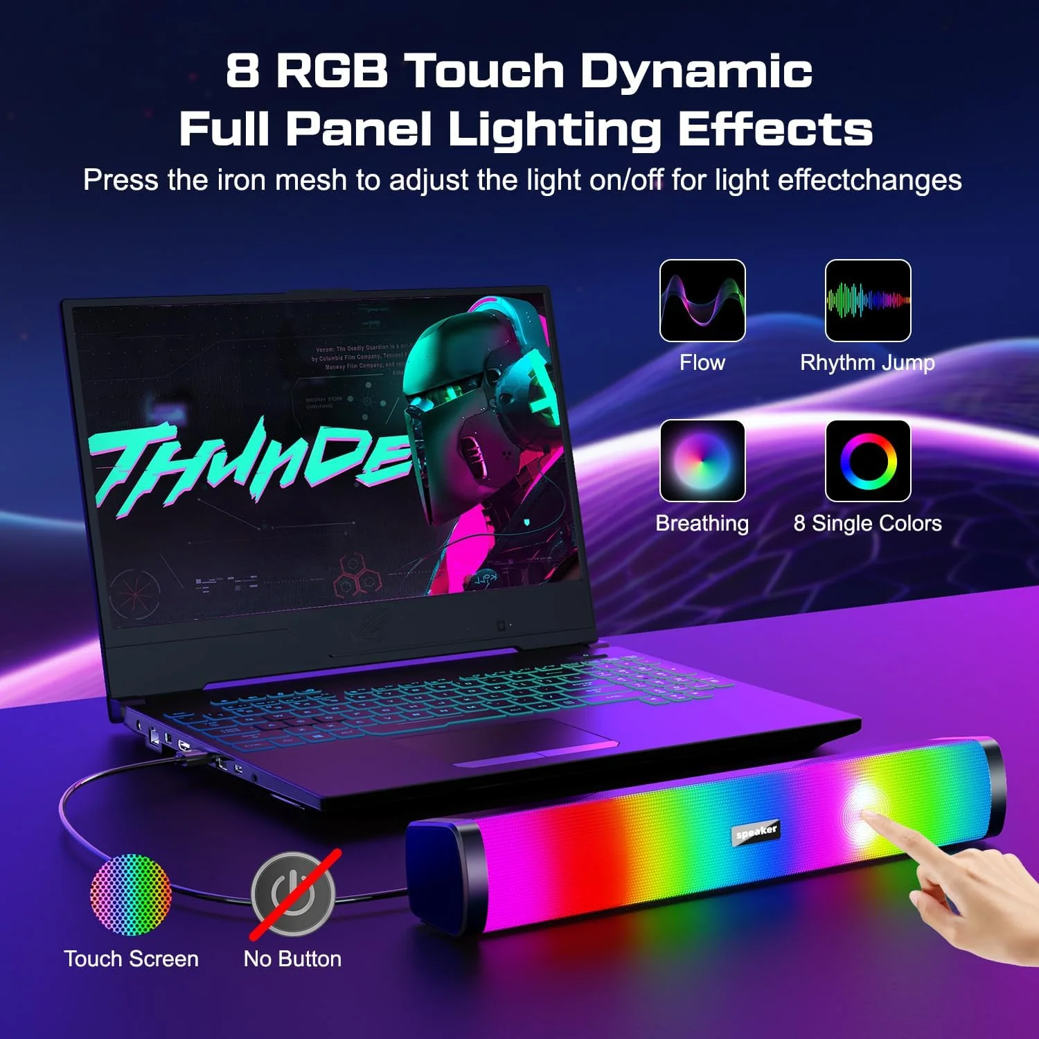 اسپیکر کامپیوتر OFFSIR، اسپیکر RGB PC، اسپیکر USB با پورت 3.5 میلی متری Aux برای کامپیوتر رومیزی، کامپیوتر شخصی، لپ تاپ، تبلت - اسپیکرهای گیمینگ | صدای شفاف و نورپردازی دینامیک 7 رنگ