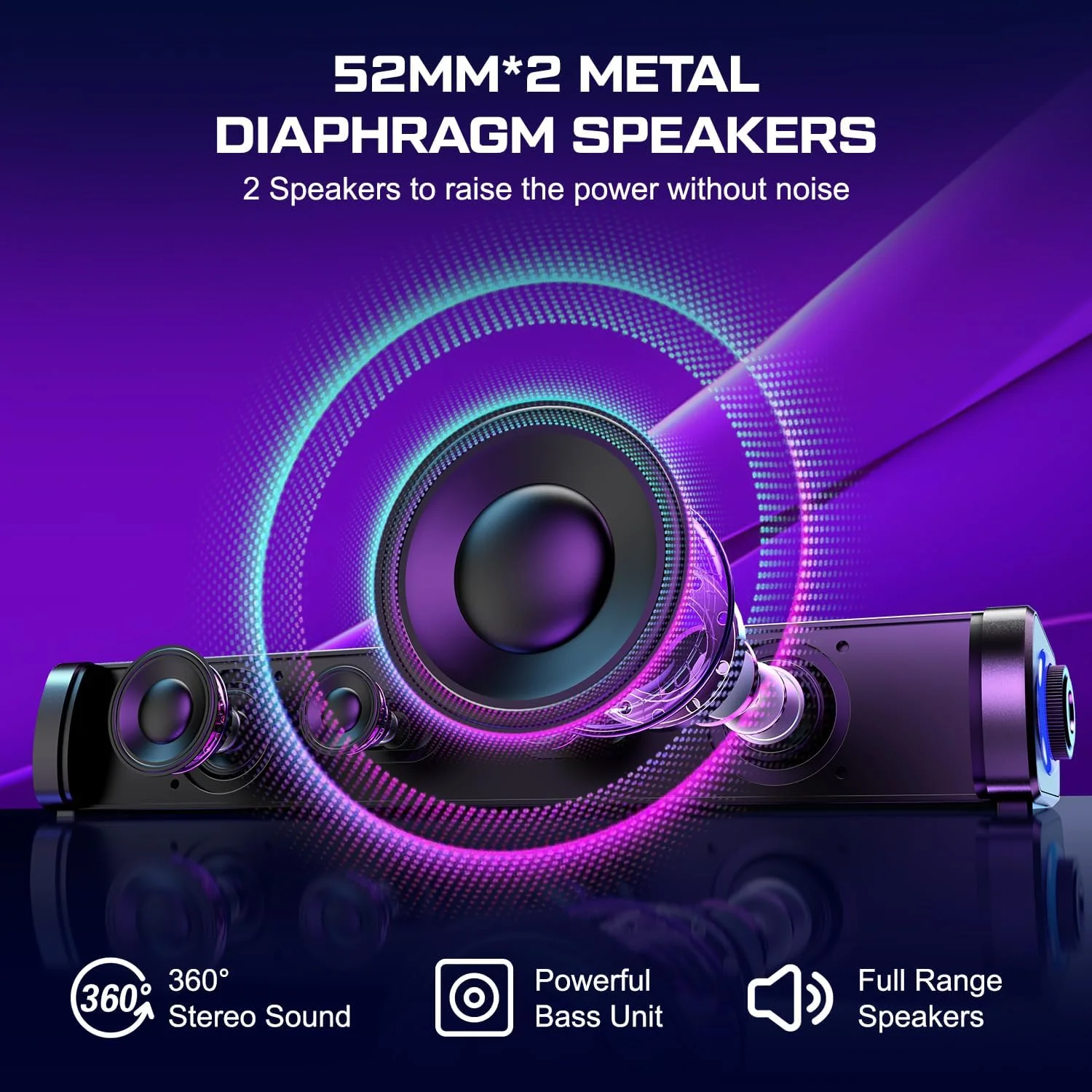 اسپیکر کامپیوتر OFFSIR، اسپیکر RGB PC، اسپیکر USB با پورت 3.5 میلی متری Aux برای کامپیوتر رومیزی، کامپیوتر شخصی، لپ تاپ، تبلت - اسپیکرهای گیمینگ | صدای شفاف و نورپردازی دینامیک 7 رنگ