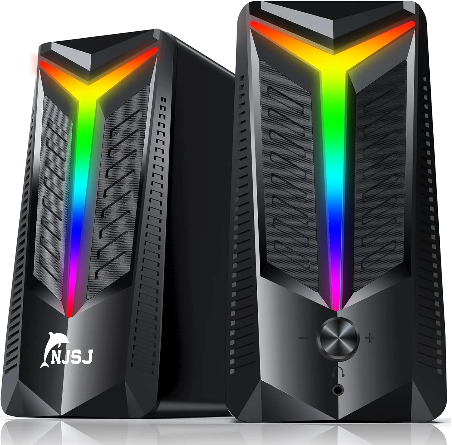 اسپیکرهای کامپیوتر NJSJ، اسپیکر بلوتوث 2.0 کامپیوتر برای دسکتاپ با نورپردازی RGB LED پویا، چند رسانه ای سیمی گیمینگ برای مانیتورهای لپ تاپ PC PS5، 10 وات