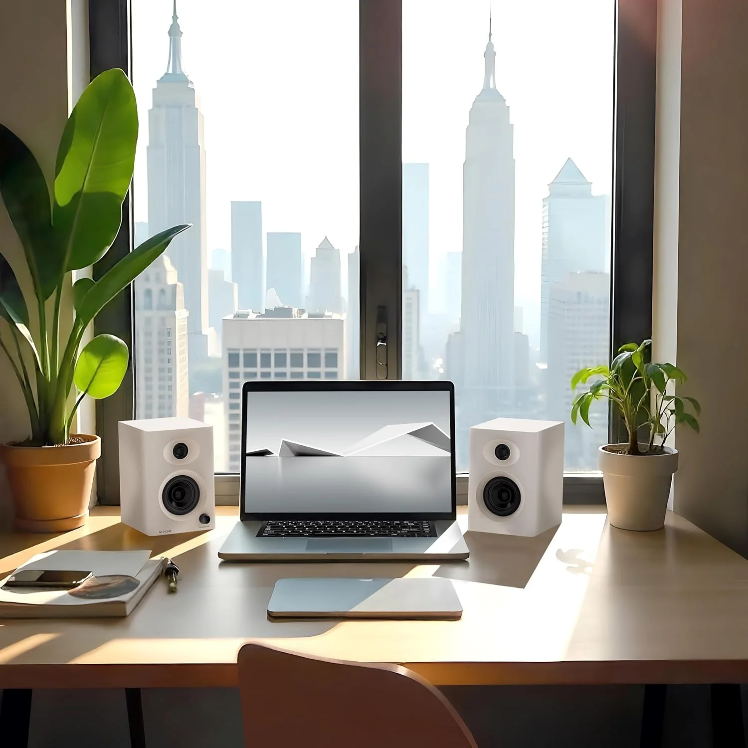 اسپیکر های کامپیوتر NL HOME برای دسکتاپ، حداکثر توان خروجی 60 وات، اسپیکر های گیمینگ کامپیوتر جمع و جور، اتصال بلوتوث 5.3/ورودی کمکی، صدای باس غنی برای دسکتاپ، لپ تاپ، مانیتور - سفید