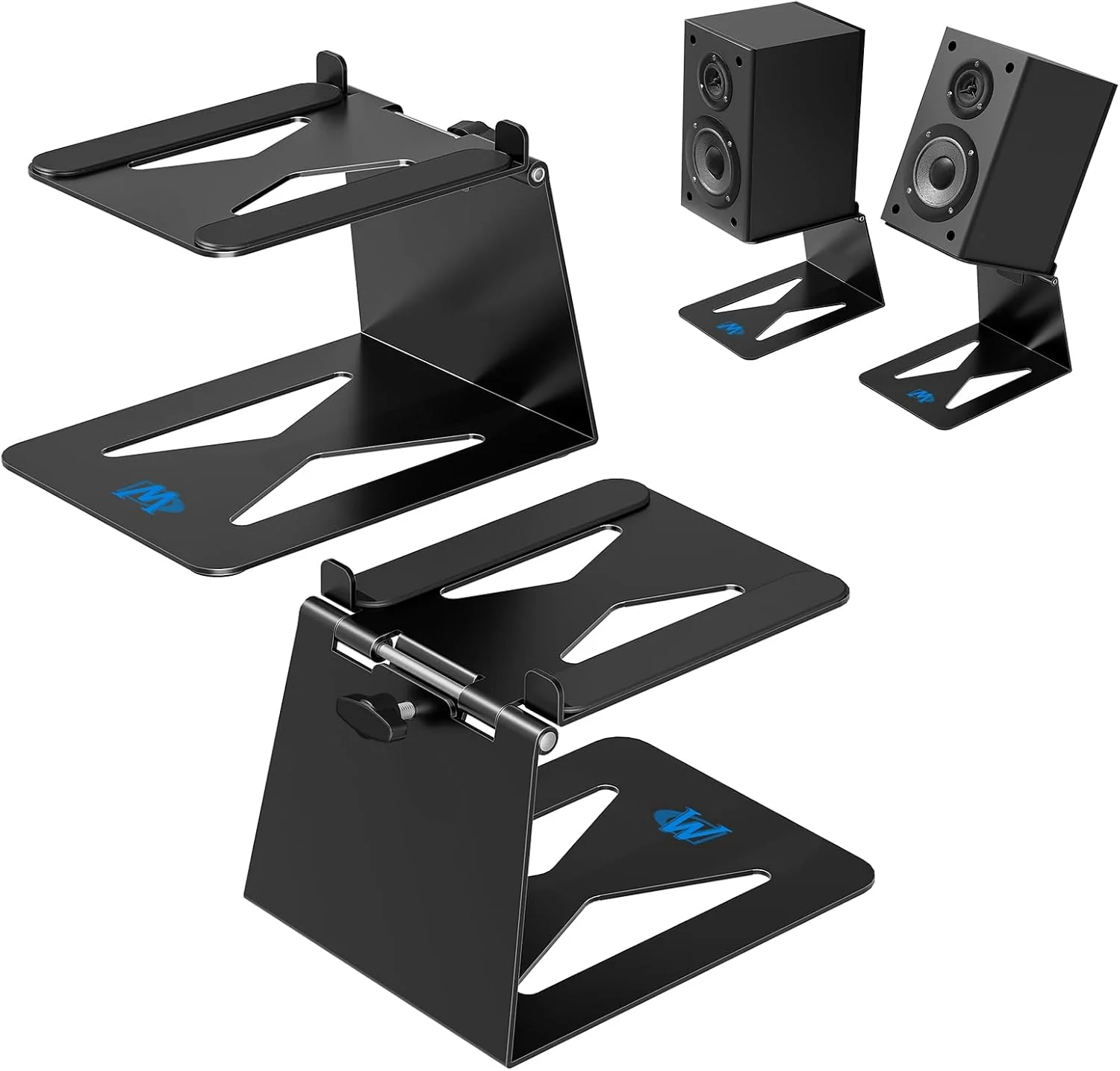 پایه رومیزی بلندگو Mounting Dream، مانیتور استودیویی شیب دار تا 15 درجه با پدهای ضد لرزش، مجموعه 2 عددی پایه بلندگوی قفسه کتاب، پایه بلندگوی صدای فراگیر - 33 پوند