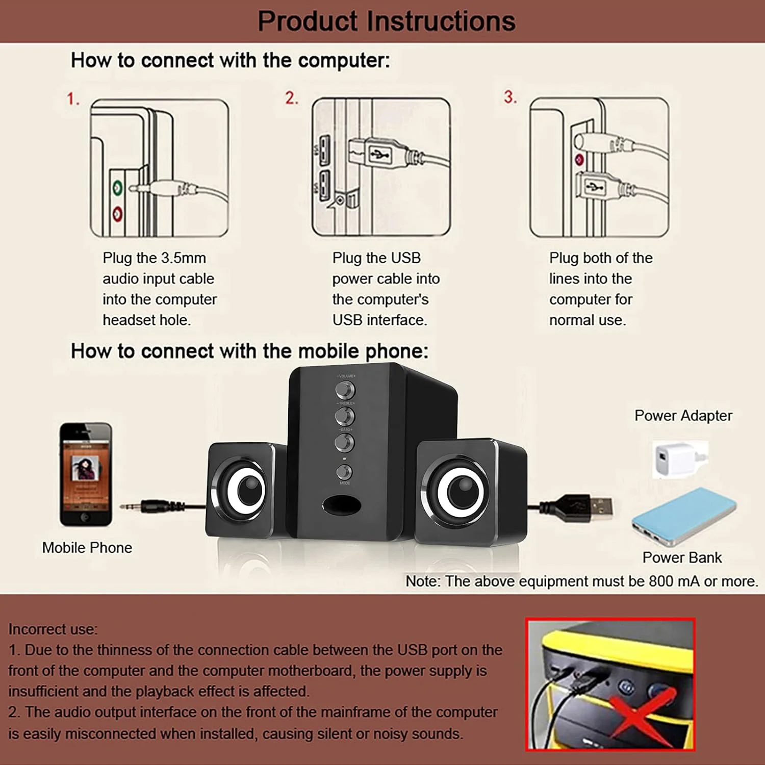 اسپیکرهای سیمی USB مدل Morelian D-202، اسپیکرهای کامپیوتر، ساب ووفر پخش کننده موسیقی استریو باس برای کامپیوتر رومیزی، لپ تاپ، تبلت، تلفن هوشمند
