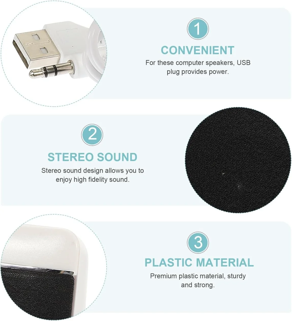 اسپیکر کامپیوتر Mobestech، 2 عدد اسپیکر سیمی قابل حمل برای لپ تاپ، اسپیکر کوچک چند رسانه ای رومیزی با صدای بلند، اسپیکر استریو USB برای لپ تاپ و کامپیوتر، سفید