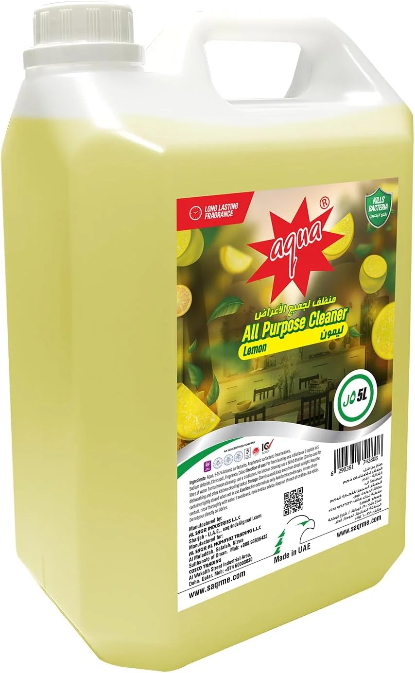 مایع تمیز کننده چند منظوره آکوا با رایحه لیمو 5 لیتری - مایع تمیز کننده چند منظوره قدرتمند برای خانه، آشپزخانه، کف و سطوح - رایحه لیمو تازه - فرمول قوی و سازگار با محیط زیست مایع تمیز کننده چند منظوره آکوا با رایحه لیمو 5 لیتری - مایع تمیز کننده چند منظوره قدرتمند برای خانه، آشپزخانه، کف و سطوح - رایحه لیمو تازه - فرمول قوی و سازگار با محیط زیست