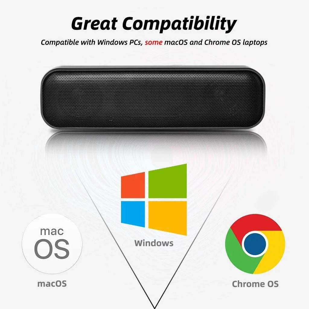 اسپیکر کامپیوتر USB Masroo [ارتقا یافته]، اسپیکر لپ تاپ با صدای استریو و بیس تقویت شده، مینی ساندبار قابل حمل برای رایانه های شخصی ویندوز، کامپیوترهای رومیزی و لپ تاپ ها