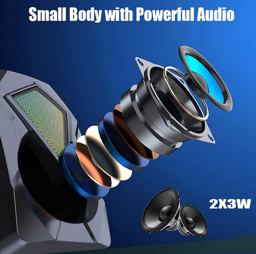 اسپیکر کامپیوتر Masroo، اسپیکر سیمی کامپیوتر 2.0 USB استریو مینی چند رسانه ای با کنترل صدا و نور RGB، ورودی AUX 3.5 میلی متری برای تلفن، تبلت، دسکتاپ، لپ تاپ