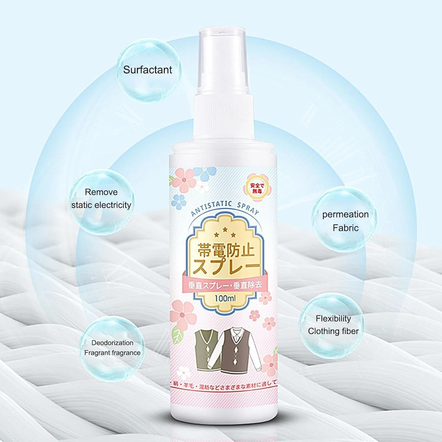 اسپری ضد الکتریسیته ساکن، اسپری ضد الکتریسیته ساکن برای لباس، اسپری محافظ استاتیک 2 عددی، از بین برنده الکتریسیته ساکن با ماندگاری طولانی، اسپری ضد الکتریسیته ساکن قابل حمل برای پارچه و رفع فوری چروک