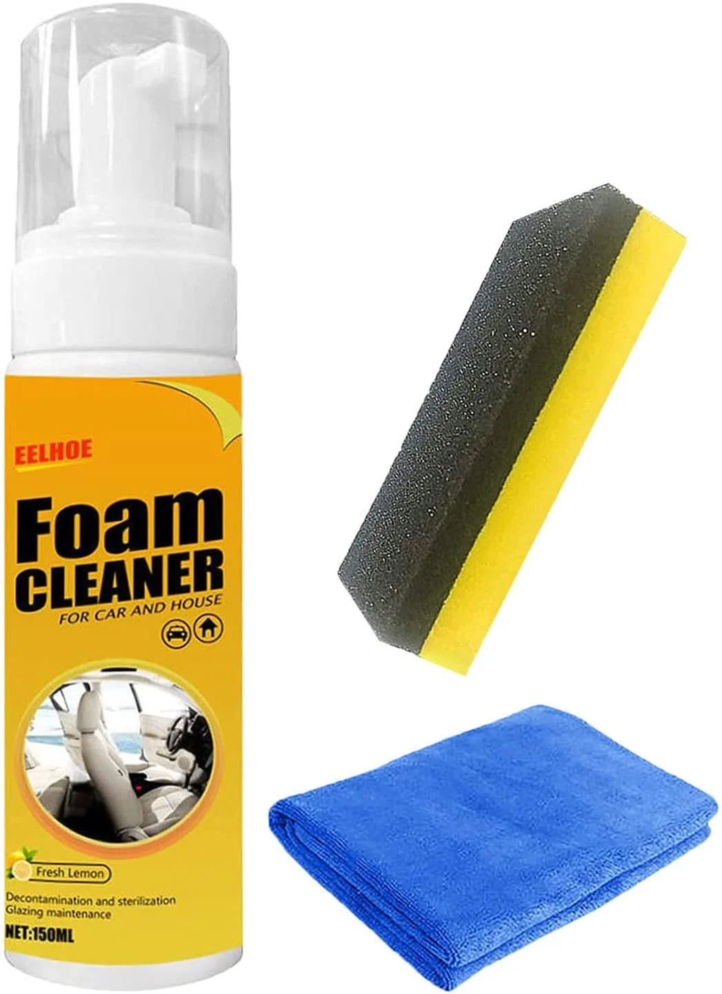 فوم پاک کننده آمپل سانشاین HUHULL، فوم پاک کننده اسپری، فوم پاک کننده چند منظوره خودرو، فوم پاک کننده برای خودرو و خانه با رایحه لیمو، اسپری پاک کننده قوی برای آشپزخانه (150 میلی لیتر، 1 عدد)