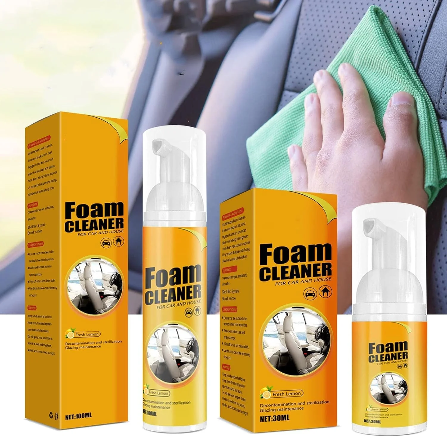 فوم پاک کننده آمپل سانشاین HUHULL، فوم پاک کننده اسپری، فوم پاک کننده چند منظوره خودرو، فوم پاک کننده برای خودرو و خانه با رایحه لیمو، اسپری پاک کننده قوی برای آشپزخانه (150 میلی لیتر، 1 عدد)