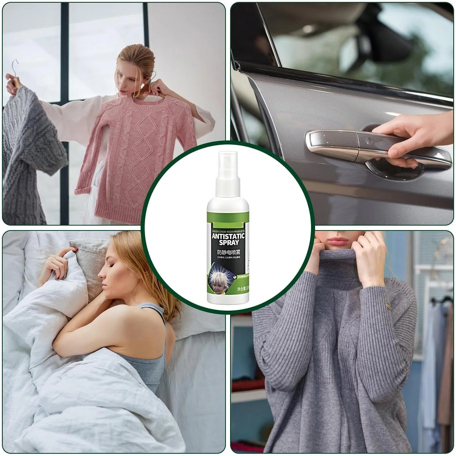 اسپری آنتی استاتیک برای لباس - 2 عدد اسپری رفع الکتریسیته ساکن سایز مسافرتی، 100 میلی لیتر خوشبو کننده پارچه، محافظت طولانی مدت، فرمول بدون لک، ایمن برای لباس، اثاثه یا لوازم داخلی و فرش، از بین برنده بو