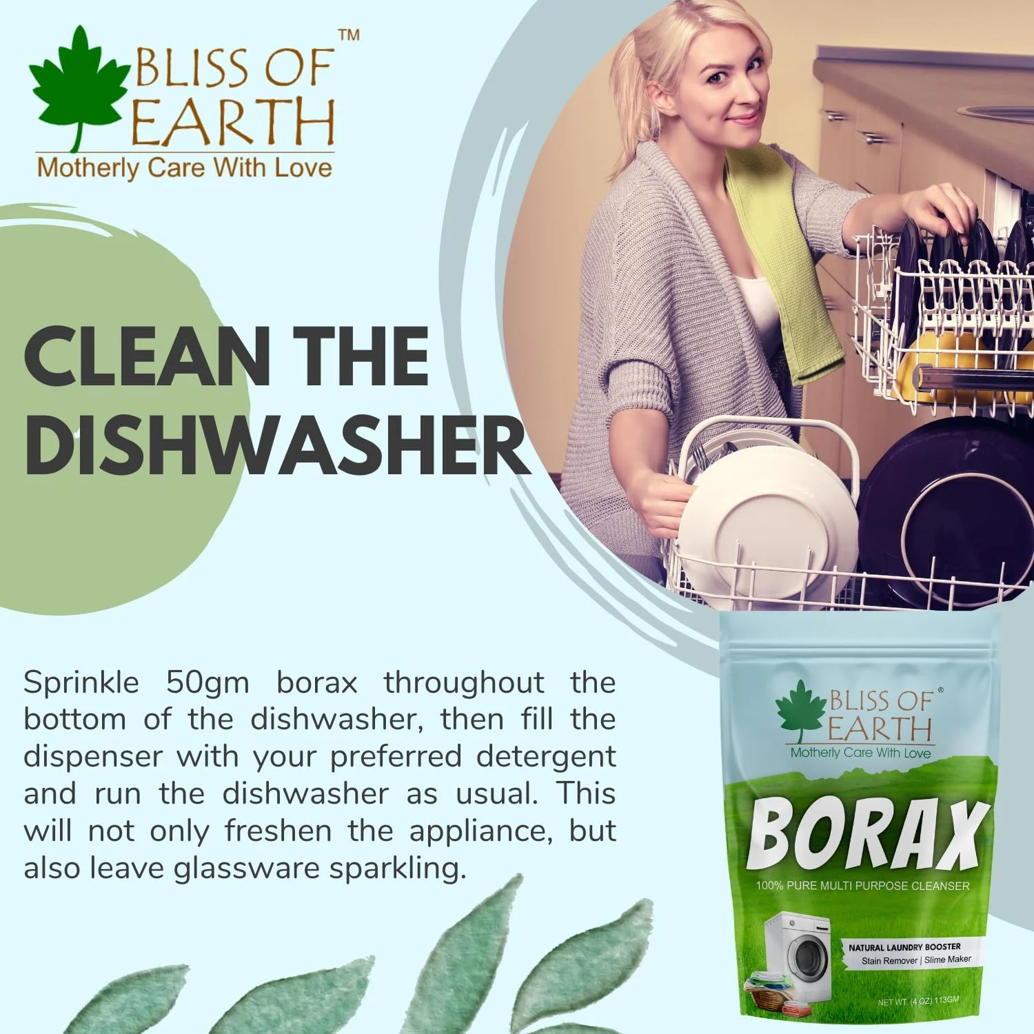 پودر بوراکس آمریکایی Bliss of Earth، تقویت کننده مواد شوینده، پاک کننده چند منظوره و لکه بر، از بین برنده مورچه ها، 100% بورات سدیم طبیعی خالص 113 گرم